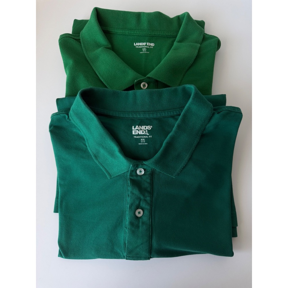 Lands End Mens Traditional Fit Polo Shirts Size XXL Green Preppy Minimalist